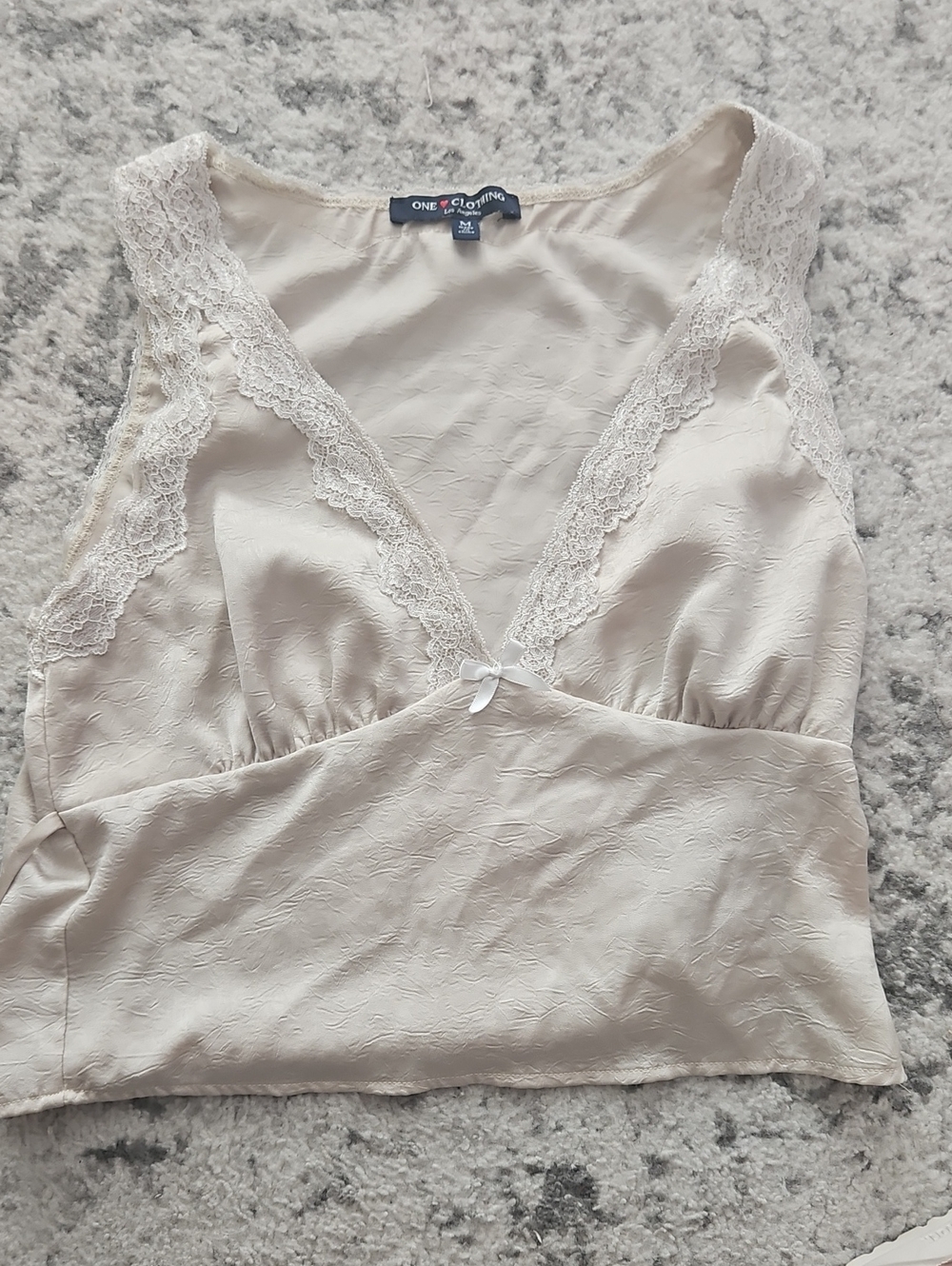 One Clothing Navy Label with Red Heart on Ivory Fabric